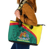 Grenada Leather Tote Bag Coat Of Arms With Bougainvillea Flowers - Wonder Print Shop