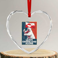 Leave Greenland Alone Heart Crystal Glass Ornament Polar Bear Holding Flag Greenlanders Supports