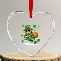 Leprechaun Basketball St Patricks Day Sport Lover Heart Crystal Glass Ornament