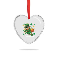 Leprechaun Basketball St Patricks Day Sport Lover Heart Crystal Glass Ornament