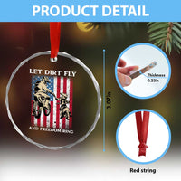 Let Dirt Fly And Freedom Ring Crystal Glass Ornament 4th of July Dirt Bike American Flag