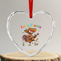 Lets Fiesta Cinco de May Heart Crystal Glass Ornament Funny Chicken Playing Guitar