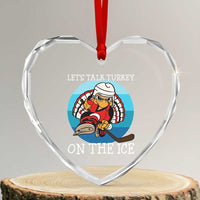 Lets Talk Turkey On The Ice Heart Crystal Glass Ornament Retro Ocean Blue Ice Hockey Gift - Wonder Print Shop