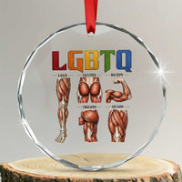 LGBTQ Acronym Funny Fitness Gym Rainbow Muscle Graphic Crystal Glass Ornament Legs Glutes Biceps Triceps Quads