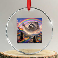 LGBTQ Pride Raccoon Rainbow Flag Crystal Glass Ornament Two Raccoons Howling to The Rainbow