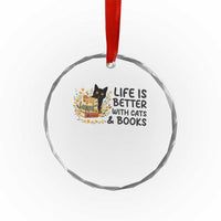 Life Is Better With Cats And Books Crystal Glass Ornament Funny Black Cat Book Lover - Wonder Print Shop