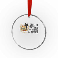 Life Is Better With Cats And Books Crystal Glass Ornament Funny Black Cat Book Lover TS12