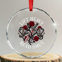 Lift Heavy Read Smut Funny Bookish Fitness Crystal Glass Ornament Vintage Gothic Dagger Roses Weightlifting Spicy Romance Book Lover