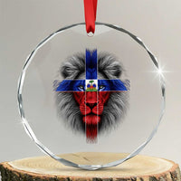 Lion of Judah Cross Haiti Flag Crystal Glass Ornament Christian Faith Haitian Pride