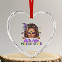 Little Miss Mardi Gras Heart Crystal Glass Ornament Afro Messy Bun Girls Kids Mask Cute New Orleans - Wonder Print Shop