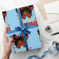 Little Miss Trinidad And Tobago Wrapping Paper Roll Afro Black Messy Bun Girl Trini Flag Bow