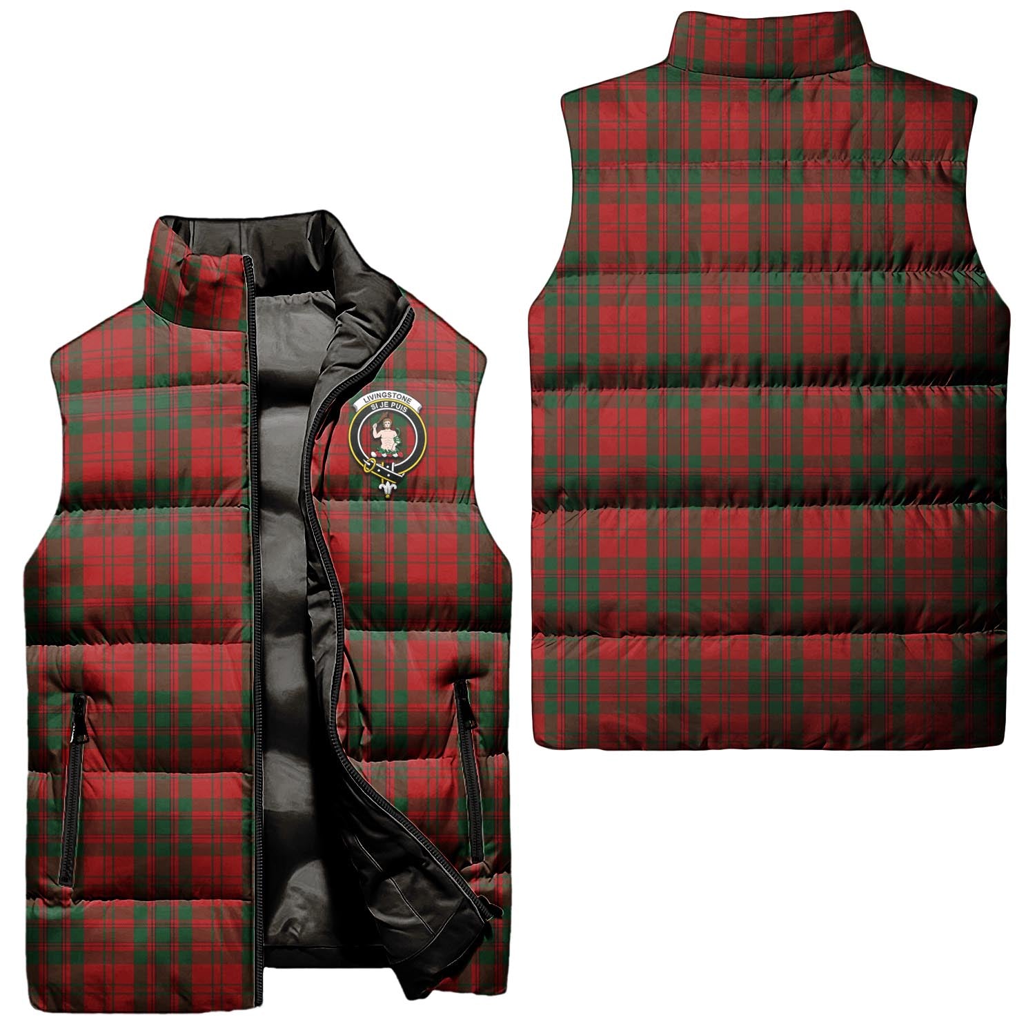 livingston-clan-puffer-vest-family-crest-plaid-sleeveless-down-jacket