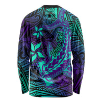 Custom Personalised Polynesian Long Sleeve Shirt Purple Paradise Hawaiian Tribal Hammerhead Shark - Wonder Print Shop