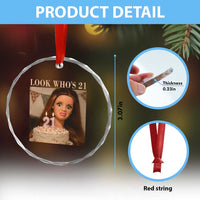 Look Who's 21 Crystal Glass Ornament Funny Birthday Doll Face Meme