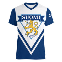 Finland Hockey 2024 Women V-Neck T-Shirt Come on Leijonat - Wonder Print Shop