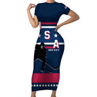 USA Hockey 2024 Family Matching Short Sleeve Bodycon Dress and Hawaiian Shirt Go Team USA - Wonder Print Shop