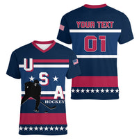 USA Hockey 2024 Women V-Neck T-Shirt Go Team USA - Wonder Print Shop