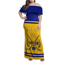 Sweden Hockey 2024 Family Matching Off Shoulder Maxi Dress and Hawaiian Shirt Tre Kronor Come on - Wonder Print Shop