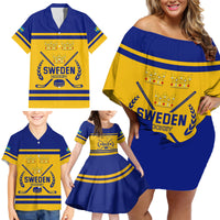 Sweden Hockey 2024 Family Matching Off Shoulder Short Dress and Hawaiian Shirt Tre Kronor Come on - Wonder Print Shop