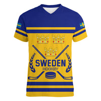 Sweden Hockey 2024 Women V-Neck T-Shirt Tre Kronor Come on - Wonder Print Shop