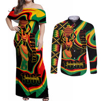 Juneteenth 2024 Couples Matching Off Shoulder Maxi Dress and Long Sleeve Button Shirt 1865 Freedom Day Anniversary - Wonder Print Shop