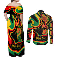 Juneteenth 2024 Couples Matching Off Shoulder Maxi Dress and Long Sleeve Button Shirt 1865 Freedom Day Anniversary - Wonder Print Shop