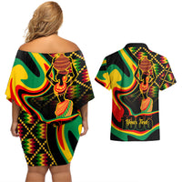 Juneteenth 2024 Couples Matching Off Shoulder Short Dress and Hawaiian Shirt 1865 Freedom Day Anniversary - Wonder Print Shop