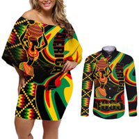 Juneteenth 2024 Couples Matching Off Shoulder Short Dress and Long Sleeve Button Shirt 1865 Freedom Day Anniversary - Wonder Print Shop