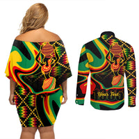 Juneteenth 2024 Couples Matching Off Shoulder Short Dress and Long Sleeve Button Shirt 1865 Freedom Day Anniversary - Wonder Print Shop