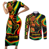 Juneteenth 2024 Couples Matching Short Sleeve Bodycon Dress and Long Sleeve Button Shirt 1865 Freedom Day Anniversary - Wonder Print Shop