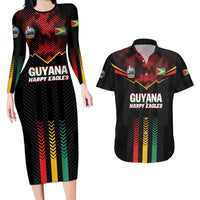 Custom Cricket Guyana Harpy Eagles Couples Matching Long Sleeve Bodycon Dress and Hawaiian Shirt Let's Go Guyana