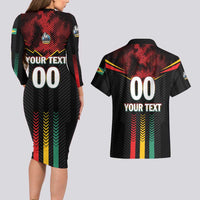 Custom Cricket Guyana Harpy Eagles Couples Matching Long Sleeve Bodycon Dress and Hawaiian Shirt Let's Go Guyana
