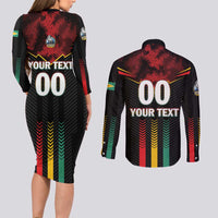Custom Cricket Guyana Harpy Eagles Couples Matching Long Sleeve Bodycon Dress and Long Sleeve Button Shirt Let's Go Guyana