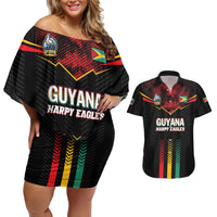 Custom Cricket Guyana Harpy Eagles Couples Matching Off Shoulder Short Dress and Hawaiian Shirt Let's Go Guyana