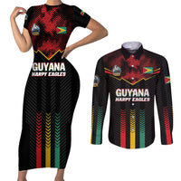 Custom Cricket Guyana Harpy Eagles Couples Matching Short Sleeve Bodycon Dress and Long Sleeve Button Shirt Let's Go Guyana