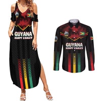 Custom Cricket Guyana Harpy Eagles Couples Matching Summer Maxi Dress and Long Sleeve Button Shirt Let's Go Guyana