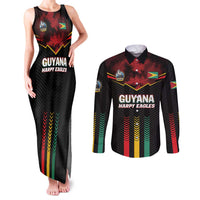 Custom Cricket Guyana Harpy Eagles Couples Matching Tank Maxi Dress and Long Sleeve Button Shirt Let's Go Guyana