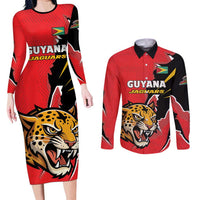 Custom Cricket Guyana Jaguars Couples Matching Long Sleeve Bodycon Dress and Long Sleeve Button Shirt Go Champion