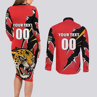 Custom Cricket Guyana Jaguars Couples Matching Long Sleeve Bodycon Dress and Long Sleeve Button Shirt Go Champion