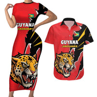 Custom Cricket Guyana Jaguars Couples Matching Short Sleeve Bodycon Dress and Hawaiian Shirt Go Champion