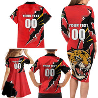 Custom Cricket Guyana Jaguars Family Matching Long Sleeve Bodycon Dress and Hawaiian Shirt Go Champion
