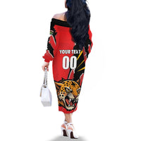 Custom Cricket Guyana Jaguars Family Matching Off The Shoulder Long Sleeve Dress and Hawaiian Shirt Go Champion