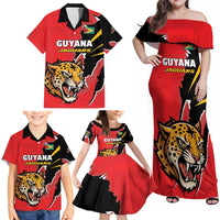 Custom Cricket Guyana Jaguars Family Matching Off Shoulder Maxi Dress and Hawaiian Shirt Go Champion