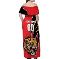 Custom Cricket Guyana Jaguars Family Matching Off Shoulder Maxi Dress and Hawaiian Shirt Go Champion