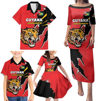 Custom Cricket Guyana Jaguars Family Matching Puletasi and Hawaiian Shirt Go Champion