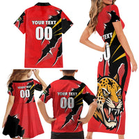 Custom Cricket Guyana Jaguars Family Matching Short Sleeve Bodycon Dress and Hawaiian Shirt Go Champion