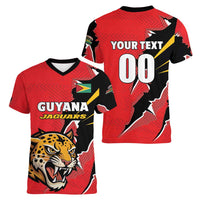 Custom Cricket Guyana Jaguars Women V-Neck T-Shirt Go Champion