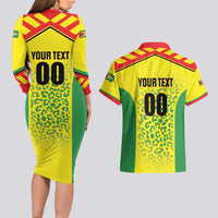 Custom Football Guyana Couples Matching Long Sleeve Bodycon Dress and Hawaiian Shirt Golden Jaguars