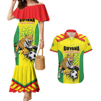 Custom Football Guyana Couples Matching Mermaid Dress and Hawaiian Shirt Golden Jaguars