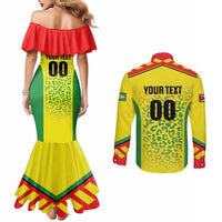Custom Football Guyana Couples Matching Mermaid Dress and Long Sleeve Button Shirt Golden Jaguars
